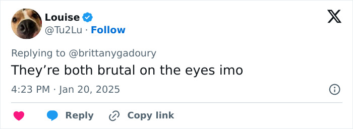 Tweet criticizing Lauren Sanchez's attire at a presidential inauguration, mentioning it is harsh on the eyes. Tweet criticizing Lauren Sanchez's attire at a presidential inauguration, mentioning it is harsh on the eyes.