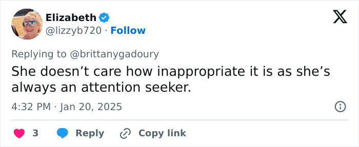 Tweet expressing an opinion about Lauren Sanchez's attire being inappropriate. Tweet expressing an opinion about Lauren Sanchez's attire being inappropriate.