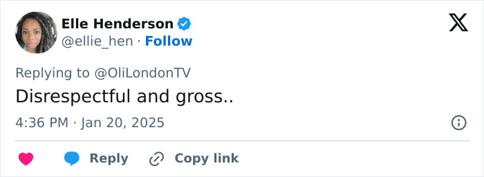 Tweet criticizing Lauren Sanchez's attire at a presidential inauguration event. Tweet criticizing Lauren Sanchez's attire at a presidential inauguration event.