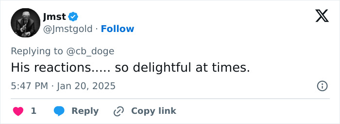 Elon Musk reactions meme at presidential event, with tweet text: "His reactions... so delightful at times. Elon Musk reactions meme at presidential event, with tweet text: "His reactions... so delightful at times.