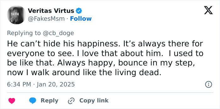 Tweet from Veritas Virtus about happiness, highlighting Elon Musk becoming a meme with Mars mention. Tweet from Veritas Virtus about happiness, highlighting Elon Musk becoming a meme with Mars mention.