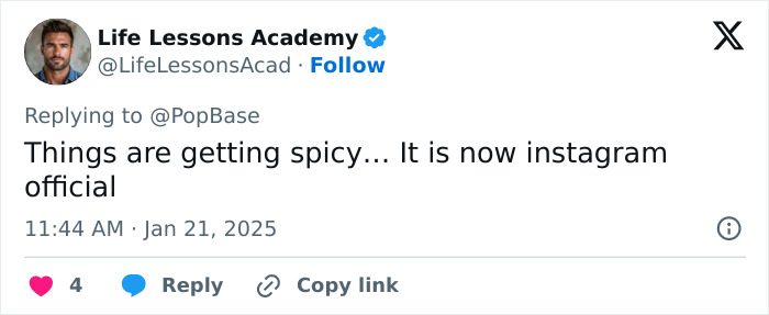 Tweet about Instagram drama, mentioning things getting spicy and official. Tweet about Instagram drama, mentioning things getting spicy and official.