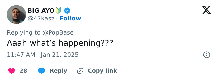 Tweet response to PopBase reading "Aaah what’s happening???" with reactions and interaction options visible. Tweet response to PopBase reading "Aaah what’s happening???" with reactions and interaction options visible.