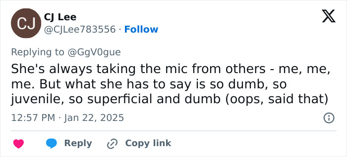 Tweet discussing Blake Lively and superficial behavior in a critical tone. Tweet discussing Blake Lively and superficial behavior in a critical tone.