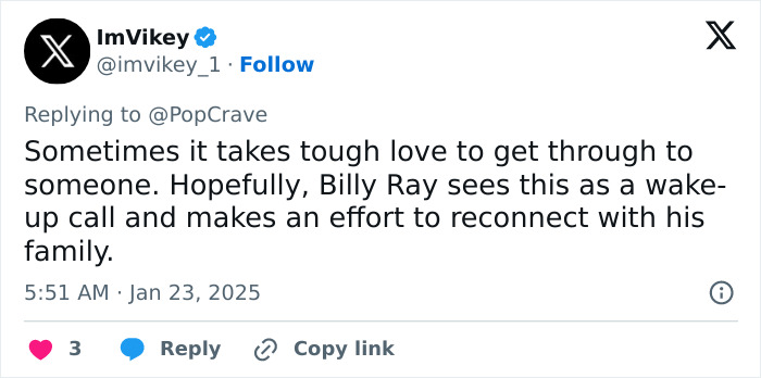 Tweet about Billy Ray Cyrus needing help after inauguration performance from user ImVikey. Tweet about Billy Ray Cyrus needing help after inauguration performance from user ImVikey.