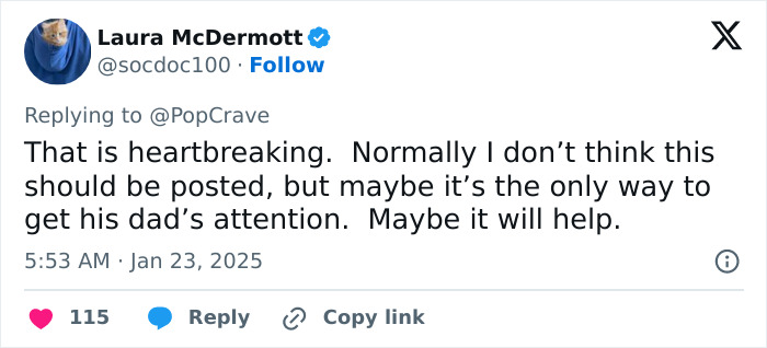Laura McDermott's tweet discusses a plea for Billy Ray Cyrus to seek help after an inauguration performance. Laura McDermott's tweet discusses a plea for Billy Ray Cyrus to seek help after an inauguration performance.