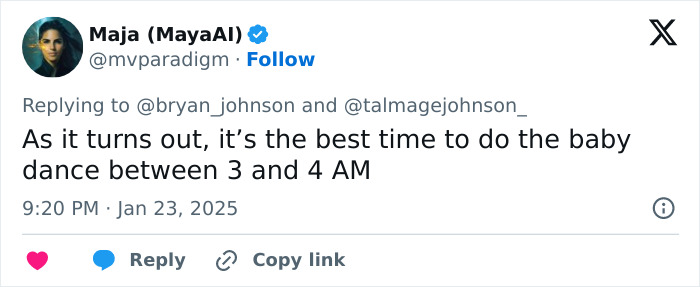 Tweet discussing optimal time for an activity, linked to billionaire's aging reversal topic. Tweet discussing optimal time for an activity, linked to billionaire's aging reversal topic.
