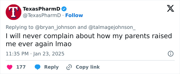 Tweet mocking billionaire's parenting style in response to aging post. Tweet mocking billionaire's parenting style in response to aging post.