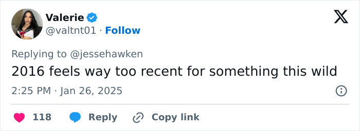 Tweet from Valerie discussing 2016 in relation to a recent controversy. Tweet from Valerie discussing 2016 in relation to a recent controversy.