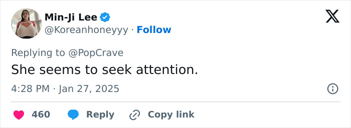 Tweet screenshot about Selena Gomez being accused of seeking attention. Tweet screenshot about Selena Gomez being accused of seeking attention.