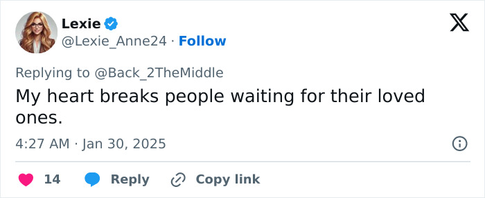 Tweet by Lexie expressing heartbreak for people awaiting loved ones after American Airlines plane crash. Tweet by Lexie expressing heartbreak for people awaiting loved ones after American Airlines plane crash.