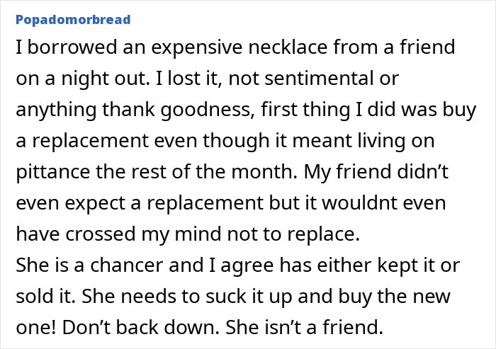 Text discusses refusing debt after losing a friend's item, emphasizing responsibility and friendship boundaries. Text discusses refusing debt after losing a friend's item, emphasizing responsibility and friendship boundaries.