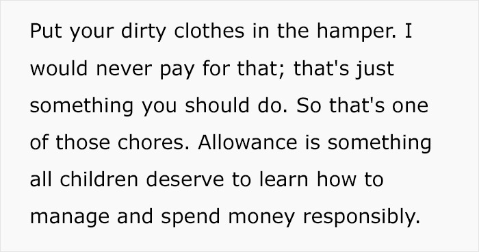 Text discusses not paying children for chores, emphasizing responsibility and money management. Text discusses not paying children for chores, emphasizing responsibility and money management.
