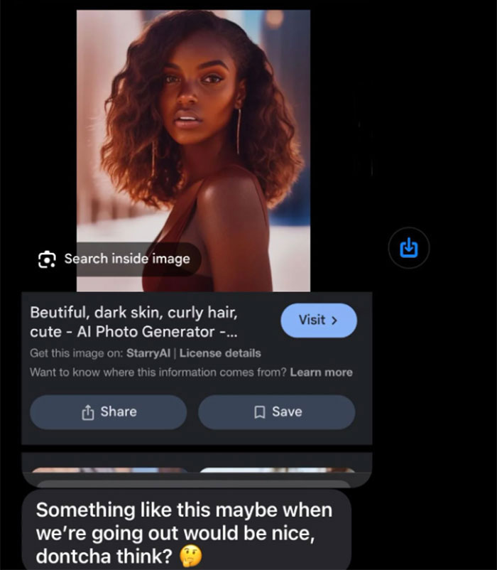 AI-generated image of a woman with curly hair, referenced in a conversation about changing appearance. AI-generated image of a woman with curly hair, referenced in a conversation about changing appearance.