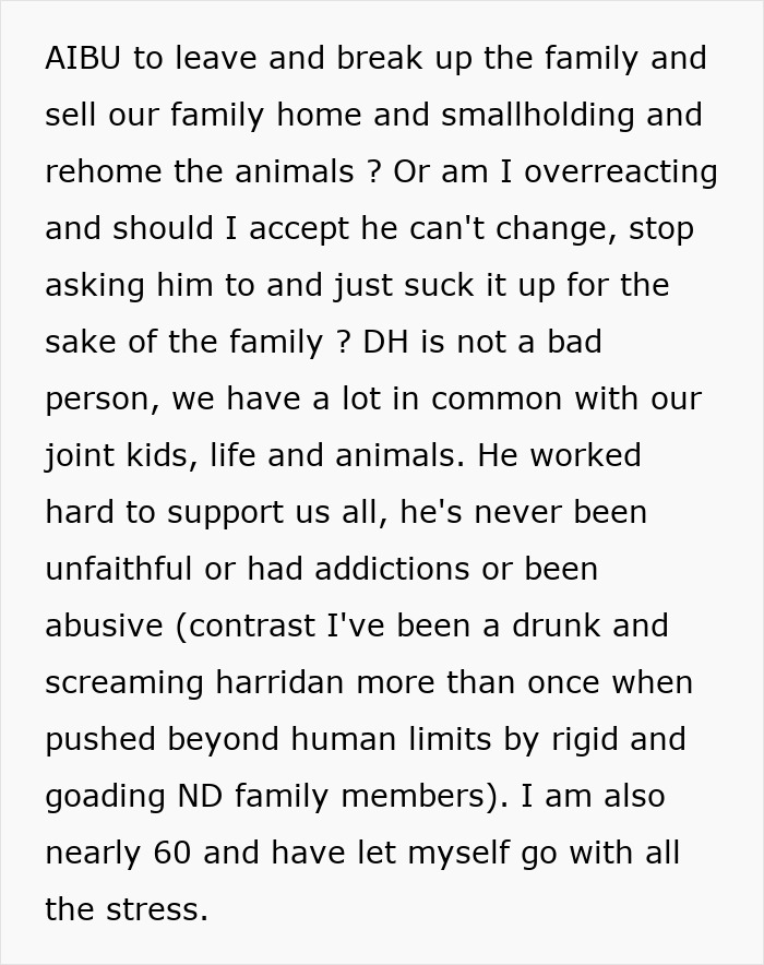 Text describes a wife's emotional struggle with her neurodivergent husband and family challenges. Text describes a wife's emotional struggle with her neurodivergent husband and family challenges.