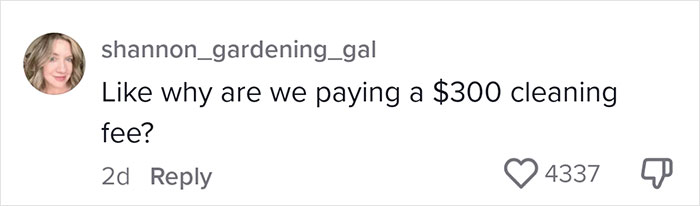 User questions $300 cleaning fee amid Airbnb trash discussion, gains 4337 likes. User questions $300 cleaning fee amid Airbnb trash discussion, gains 4337 likes.