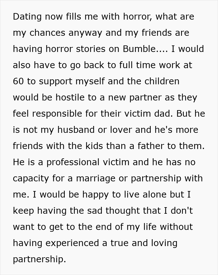 Text describing a wife's challenges with a neurodivergent husband and her reflections on partnership. Text describing a wife's challenges with a neurodivergent husband and her reflections on partnership.