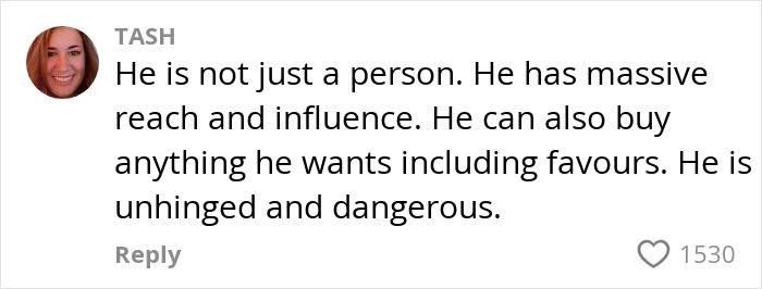 Comment criticizing wealth influence and power, highlighting being unhinged and dangerous. Comment criticizing wealth influence and power, highlighting being unhinged and dangerous.