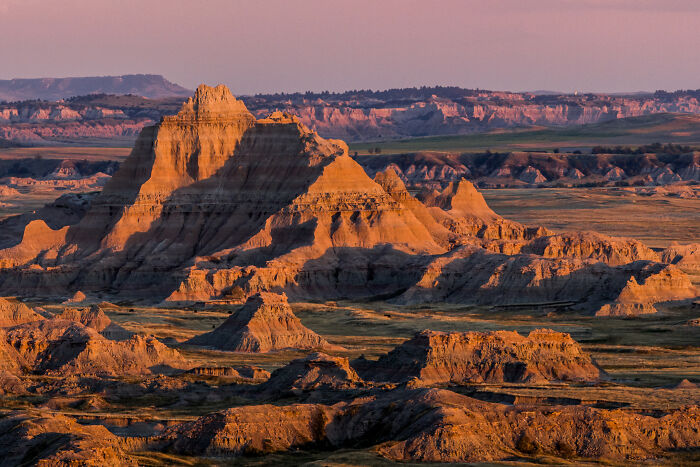 Scenic view of rugged rock formations at sunset, capturing amazing views in scenic states.