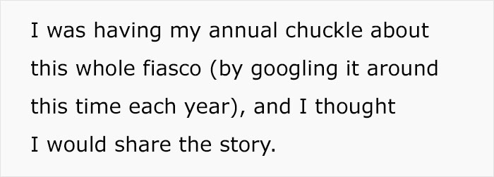 Text discussing an annual chuckle over an apartment scam fiasco, prompting a story share. Text discussing an annual chuckle over an apartment scam fiasco, prompting a story share.