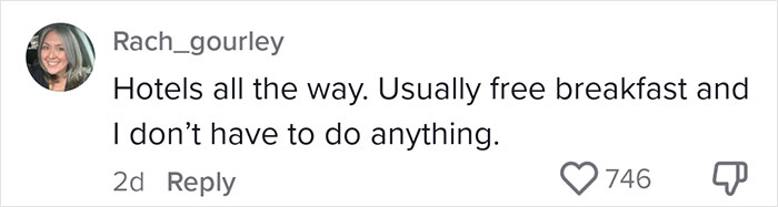 Social media comment criticizing Airbnb guests' responsibilities, favoring hotel amenities and services. Social media comment criticizing Airbnb guests' responsibilities, favoring hotel amenities and services.