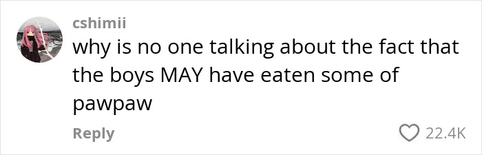 Comment discussing boys potentially eating pawpaw instead of dirt. Comment discussing boys potentially eating pawpaw instead of dirt.