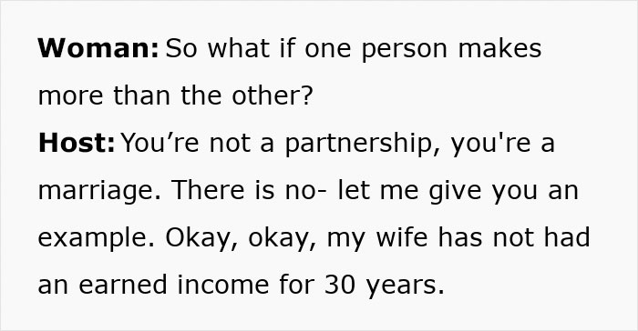 Text conversation discussing married couples combining incomes. Text conversation discussing married couples combining incomes.