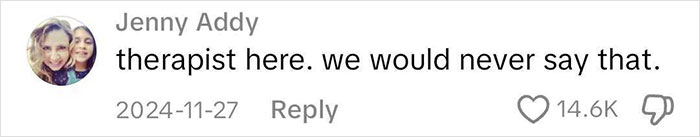 Comment by therapist disputing views on mental health and jobs, with likes and dislikes shown. Comment by therapist disputing views on mental health and jobs, with likes and dislikes shown.