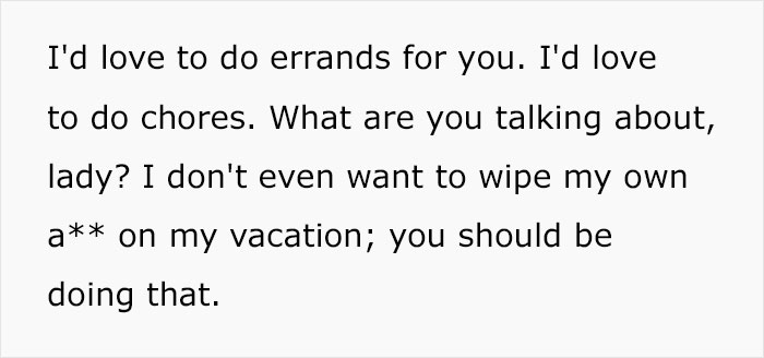 Text expressing dissatisfaction about Airbnb guests taking out the trash on vacation. Text expressing dissatisfaction about Airbnb guests taking out the trash on vacation.