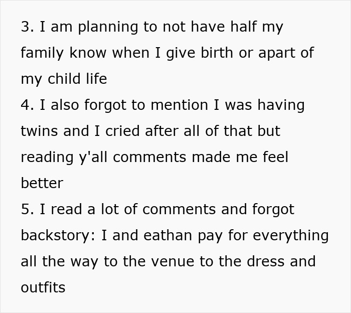Text sharing a woman's experience with pregnancy and family dynamics at her wedding. Text sharing a woman's experience with pregnancy and family dynamics at her wedding.