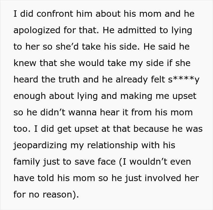 Text excerpt discussing relationship conflict about lying and family dynamics. Text excerpt discussing relationship conflict about lying and family dynamics.
