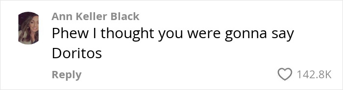 A social media comment about food, referencing Doritos, highlighting popular reactions and engagement. A social media comment about food, referencing Doritos, highlighting popular reactions and engagement.