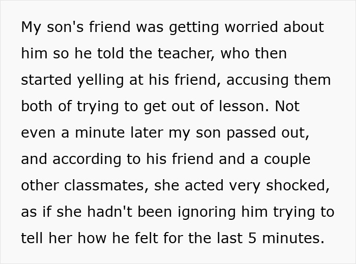 Teacher Reduced To Tears After Dad Berates Her For Ignoring His Son's Warnings That He's Unwell Teacher Reduced To Tears After Dad Berates Her For Ignoring His Son's Warnings That He's Unwell