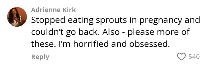 Comment about quitting sprouts, mentioning food bacteria concerns. Comment about quitting sprouts, mentioning food bacteria concerns.