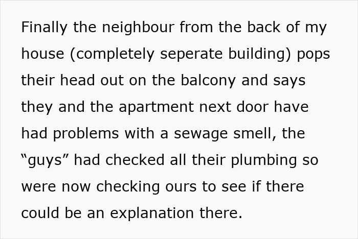 Neighbors discussing sewage smell and checking plumbing issues from balcony. Neighbors discussing sewage smell and checking plumbing issues from balcony.