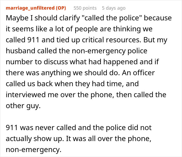 Text explaining why the police were called after receiving a note from an Amazon driver. Text explaining why the police were called after receiving a note from an Amazon driver.
