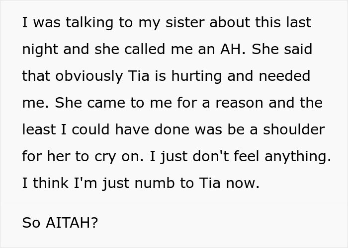 Text about emotions, advice, and family conflict, mentioning a conversation about Tia’s feelings and seeking support. Text about emotions, advice, and family conflict, mentioning a conversation about Tia’s feelings and seeking support.