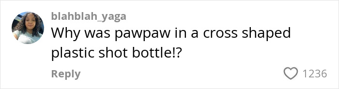 Comment questioning a plastic bottle, related to washing dirt from sons' mouths. Comment questioning a plastic bottle, related to washing dirt from sons' mouths.