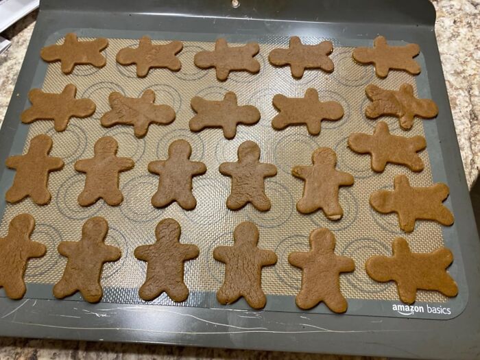 Gingerbread cookies on a baking tray, an attempt to get better at cooking.