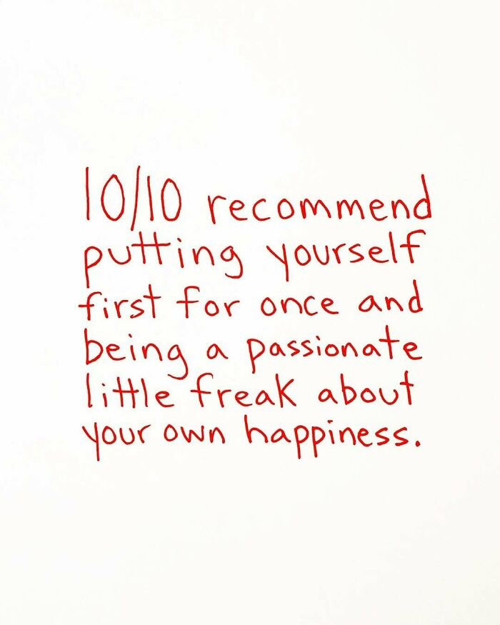 Handwritten humorous post recommending putting yourself first and being passionate about your own happiness for humor coping mechanism.