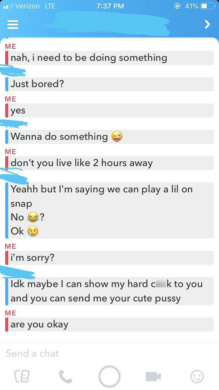 Chaotic dating app conversation with unexpected and bold messages exchanged.