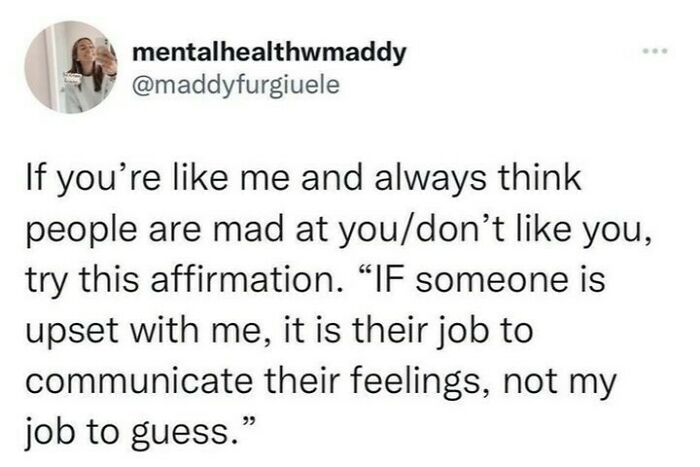 Affirmation about communication and feelings shared in a humorous post for people using humor as a coping mechanism.