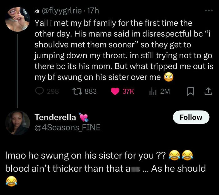 Social media screenshot showing a unique sentence from a user about meeting boyfriend's family, illustrating unusual sentences.