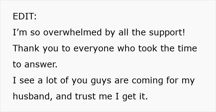 Text showing gratitude for support in response to comments about husband. Text showing gratitude for support in response to comments about husband.