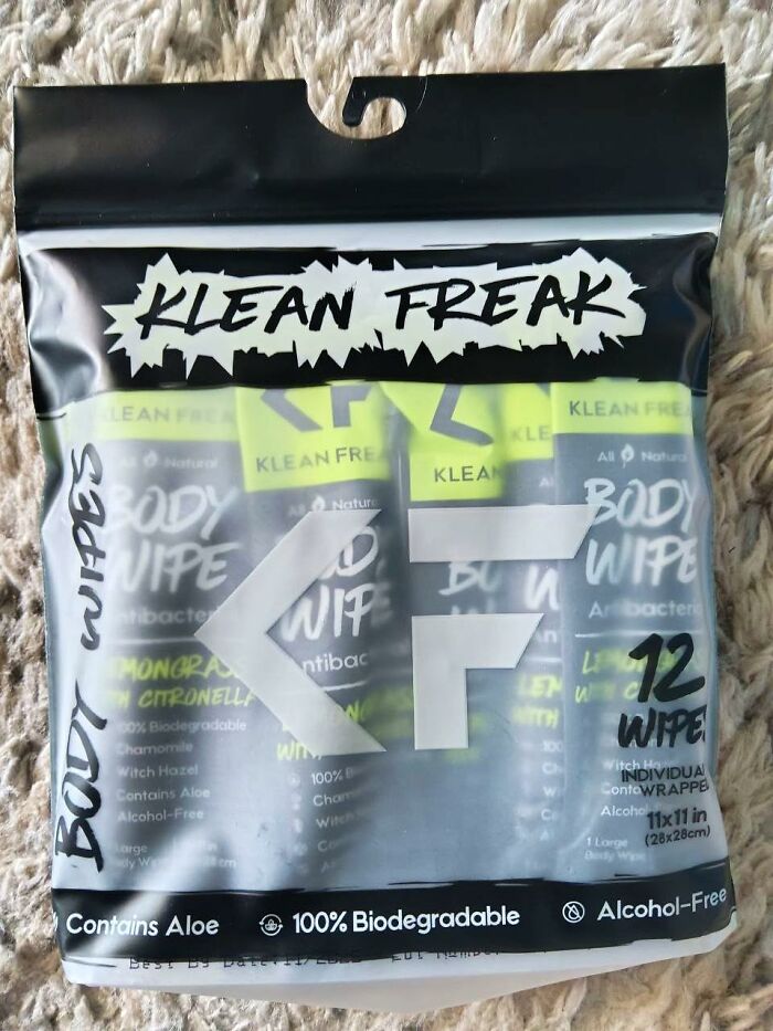 Travel-ready Klean Freak body wipes package, biodegradable and alcohol-free, ideal for trips.