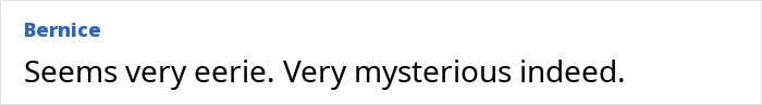 "A comment by Bernice reads, 'Seems very eerie. Very mysterious indeed.' "A comment by Bernice reads, 'Seems very eerie. Very mysterious indeed.'