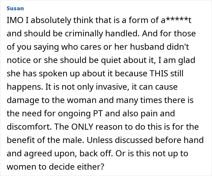 Text reaction about labia surgery and its impact on women, emphasizing consent and invasiveness issues. Text reaction about labia surgery and its impact on women, emphasizing consent and invasiveness issues.