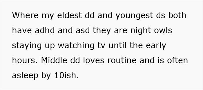 Text about family dynamics related to sleep routines, mentioning ADHD and ASD, connected to squatters rights family home. Text about family dynamics related to sleep routines, mentioning ADHD and ASD, connected to squatters rights family home.