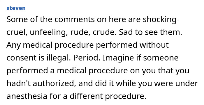 Text discussing unauthorized medical procedures during labia surgery. Text discussing unauthorized medical procedures during labia surgery.