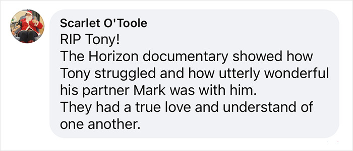 Comment from a fan mourning 'Whose Line Is It Anyway?' star Tony Slattery, highlighting his struggles and partner's support. Comment from a fan mourning 'Whose Line Is It Anyway?' star Tony Slattery, highlighting his struggles and partner's support.